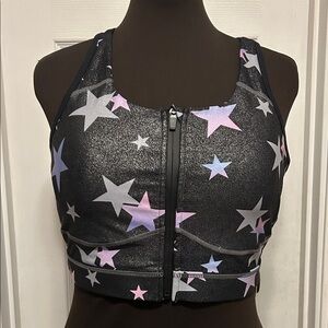 TORRID Star Patterned Shimmer Black Zip-Up Sports Bra